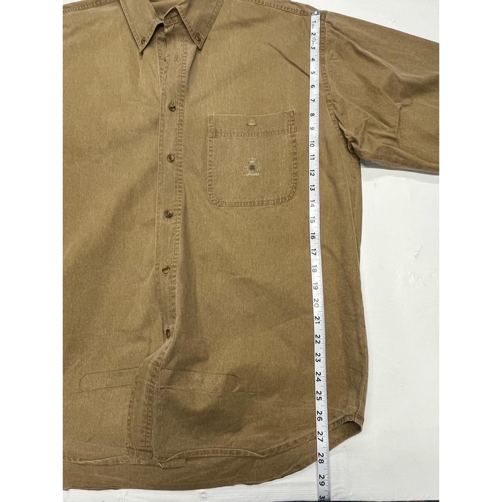 Vintage Bugle Boy Company Mens Tan‎ Washed Camp Logo Button Up Shirt Large - Picture 9 of 10